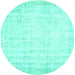 Round Machine Washable Abstract Turquoise Contemporary Area Rugs, wshcon484turq