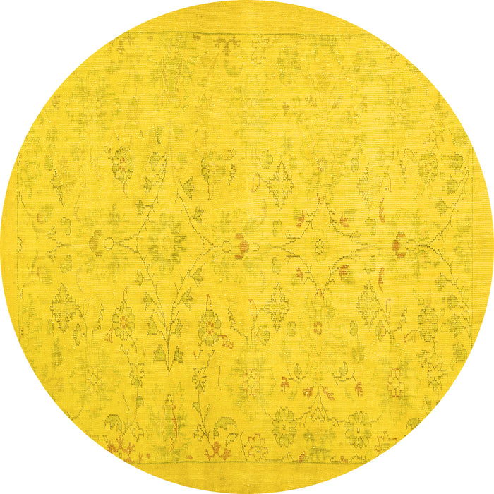 Round Abstract Yellow Contemporary Rug, con485yw
