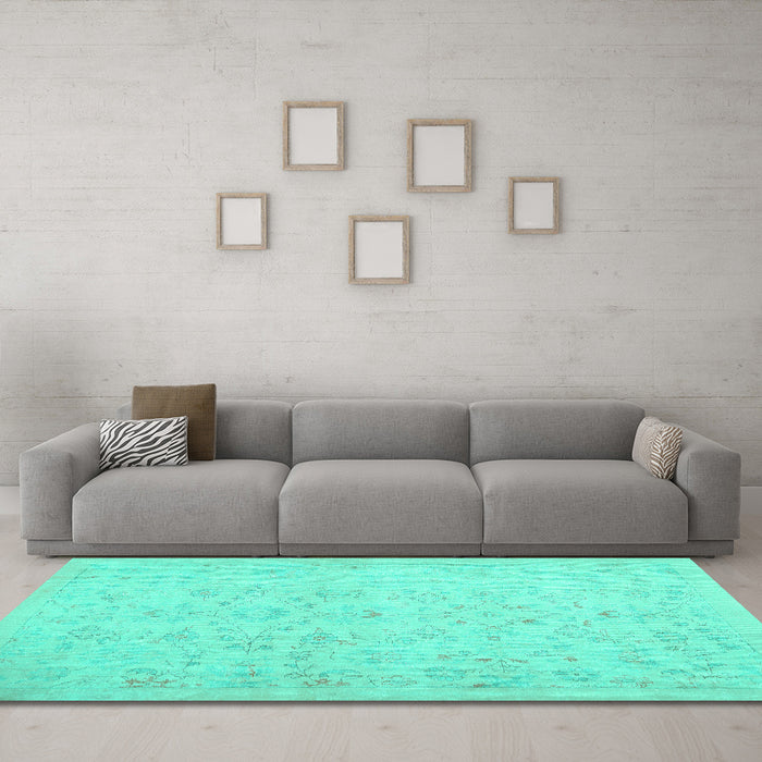 Machine Washable Abstract Turquoise Contemporary Area Rugs in a Living Room,, wshcon485turq