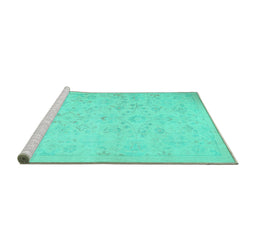 Sideview of Machine Washable Abstract Turquoise Contemporary Area Rugs, wshcon485turq