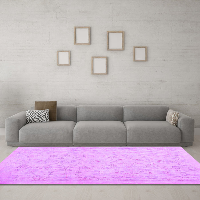 Machine Washable Abstract Purple Contemporary Area Rugs in a Living Room, wshcon485pur