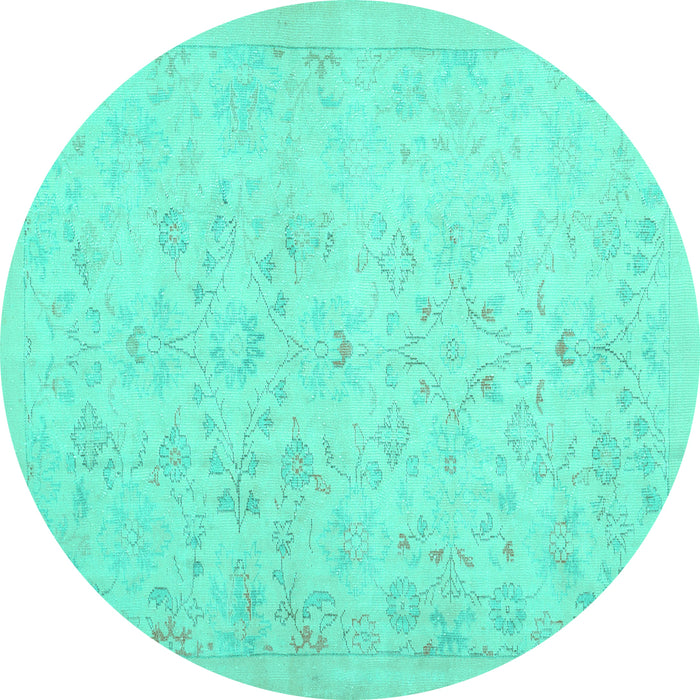 Round Machine Washable Abstract Turquoise Contemporary Area Rugs, wshcon485turq