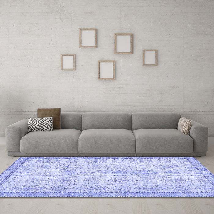 Machine Washable Abstract Blue Contemporary Rug in a Living Room, wshcon486blu
