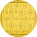 Round Machine Washable Abstract Yellow Contemporary Rug, wshcon486yw