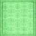 Square Machine Washable Abstract Emerald Green Contemporary Area Rugs, wshcon486emgrn