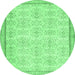 Round Machine Washable Abstract Emerald Green Contemporary Area Rugs, wshcon486emgrn