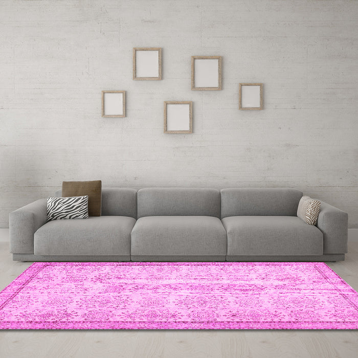 Machine Washable Abstract Pink Contemporary Rug in a Living Room, wshcon486pnk