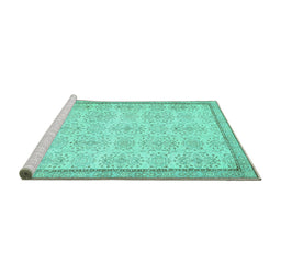 Sideview of Machine Washable Abstract Turquoise Contemporary Area Rugs, wshcon486turq