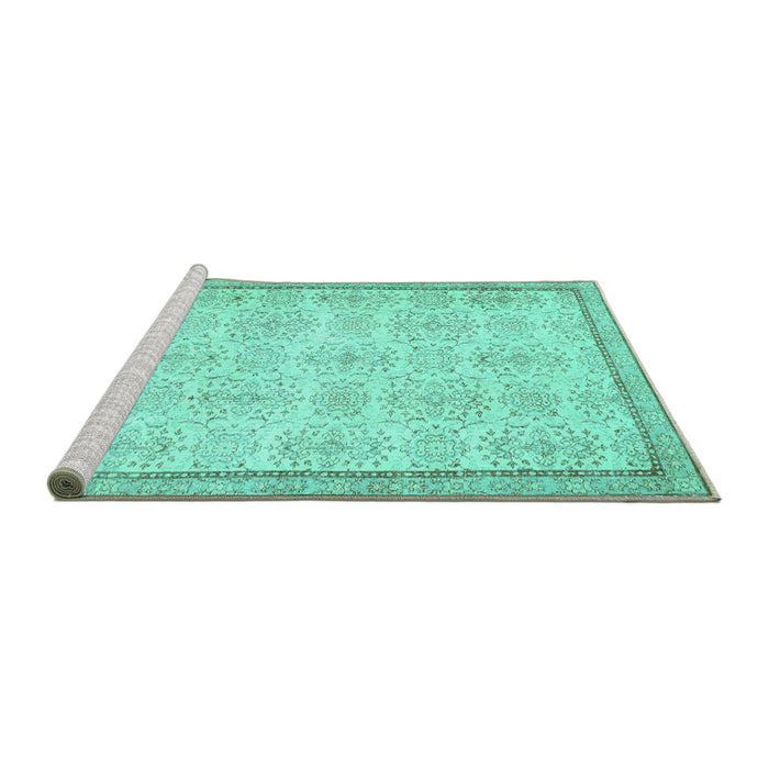 Sideview of Machine Washable Abstract Turquoise Contemporary Area Rugs, wshcon486turq
