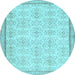 Round Abstract Light Blue Contemporary Rug, con486lblu