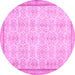 Round Machine Washable Abstract Pink Contemporary Rug, wshcon486pnk