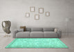 Machine Washable Abstract Turquoise Contemporary Area Rugs in a Living Room,, wshcon486turq