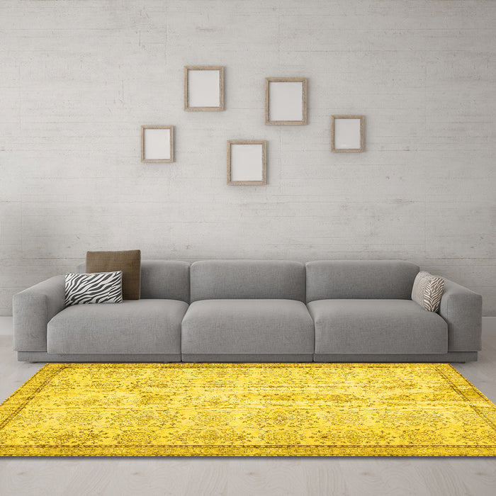 Machine Washable Abstract Yellow Contemporary Rug in a Living Room, wshcon486yw