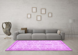 Machine Washable Abstract Purple Contemporary Area Rugs in a Living Room, wshcon486pur