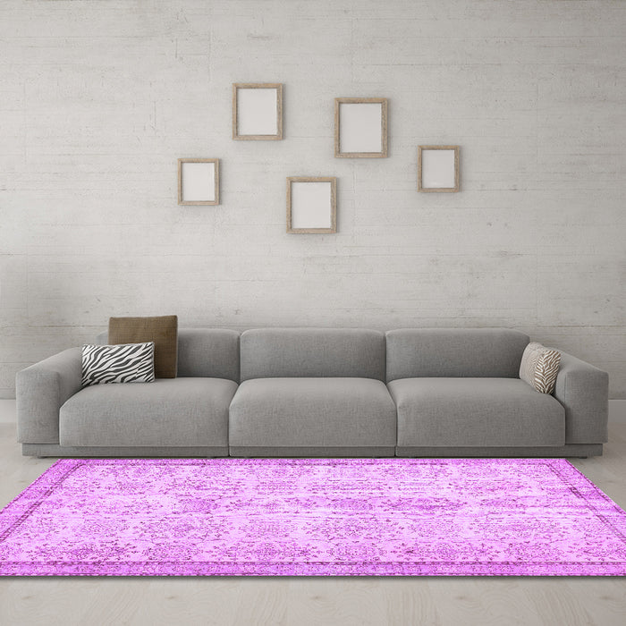 Machine Washable Abstract Purple Contemporary Area Rugs in a Living Room, wshcon486pur