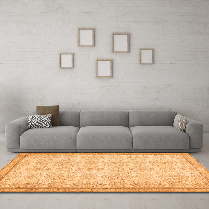 Machine Washable Abstract Orange Contemporary Area Rugs in a Living Room, wshcon486org