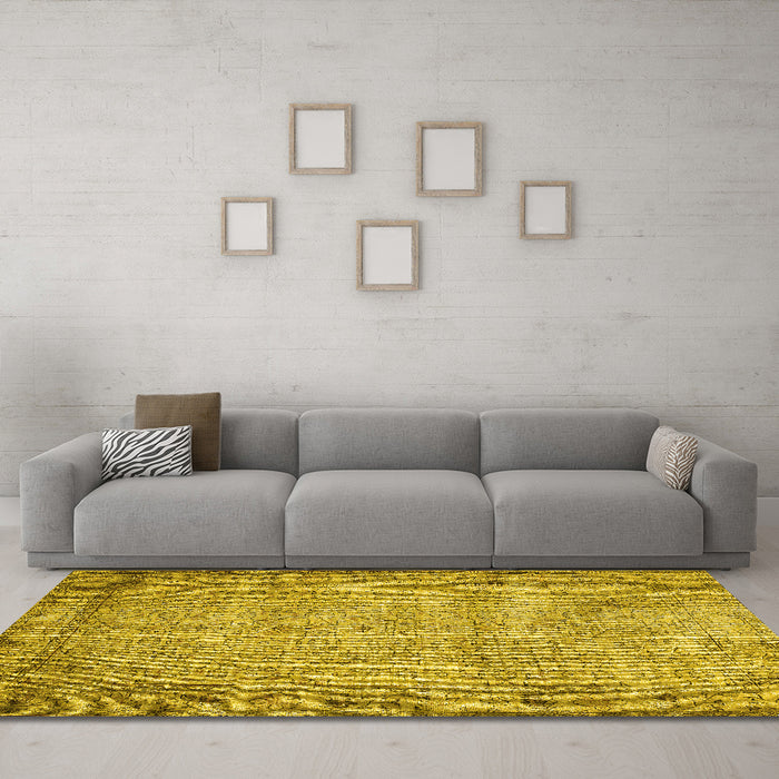Machine Washable Abstract Yellow Contemporary Rug in a Living Room, wshcon487yw