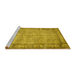 Sideview of Machine Washable Abstract Yellow Contemporary Rug, wshcon487yw