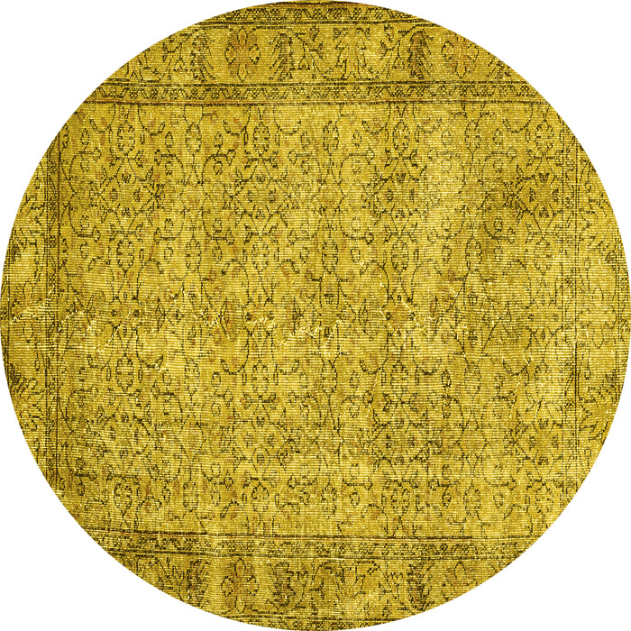 Round Abstract Yellow Contemporary Rug, con487yw