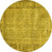Round Abstract Yellow Contemporary Rug, con487yw