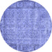 Round Abstract Blue Contemporary Rug, con487blu