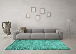 Machine Washable Abstract Turquoise Contemporary Area Rugs in a Living Room,, wshcon487turq