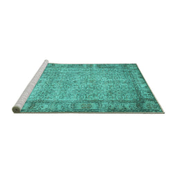 Sideview of Machine Washable Abstract Turquoise Contemporary Area Rugs, wshcon487turq