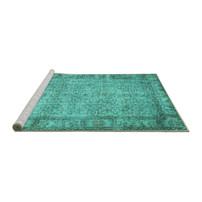 Sideview of Machine Washable Abstract Turquoise Contemporary Area Rugs, wshcon487turq