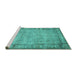 Sideview of Machine Washable Abstract Turquoise Contemporary Area Rugs, wshcon487turq