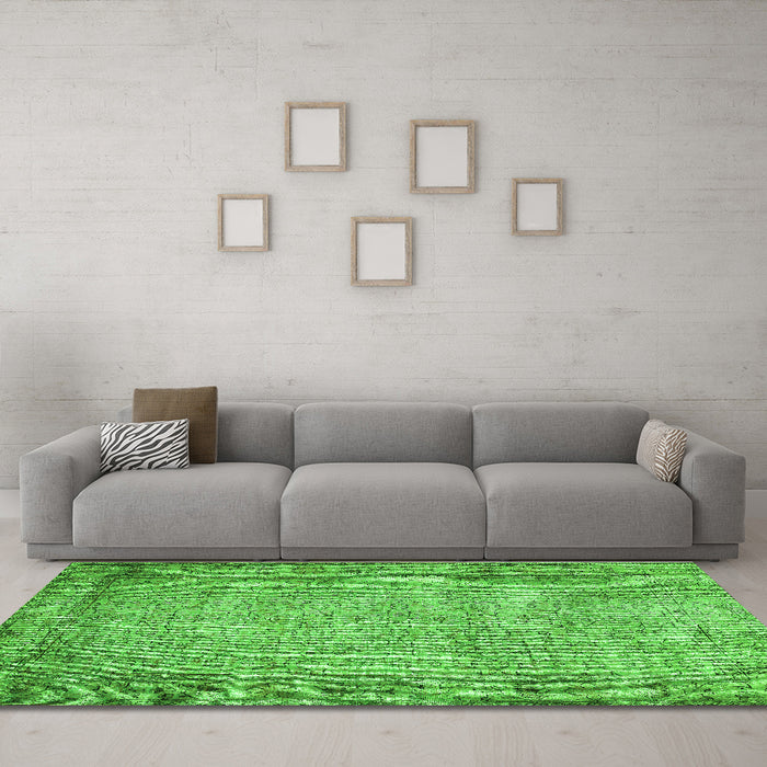 Machine Washable Abstract Green Contemporary Area Rugs in a Living Room,, wshcon487grn
