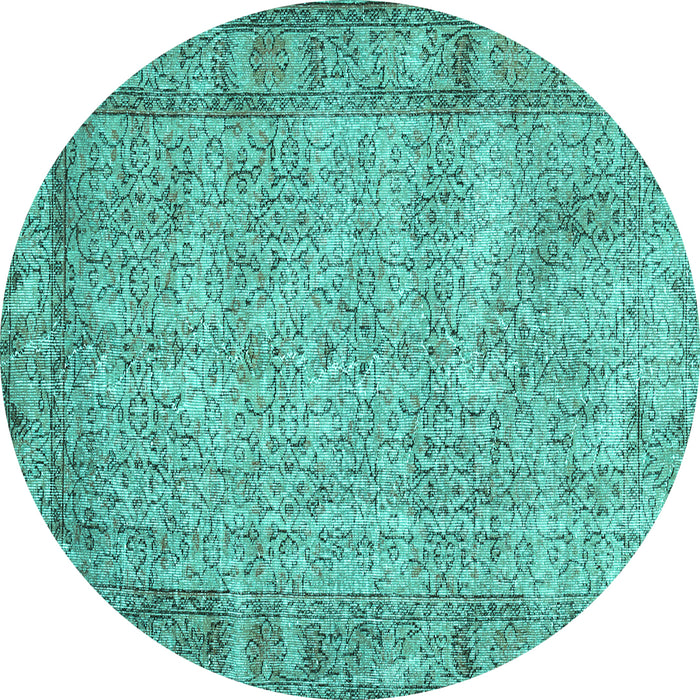 Round Abstract Turquoise Contemporary Rug, con487turq