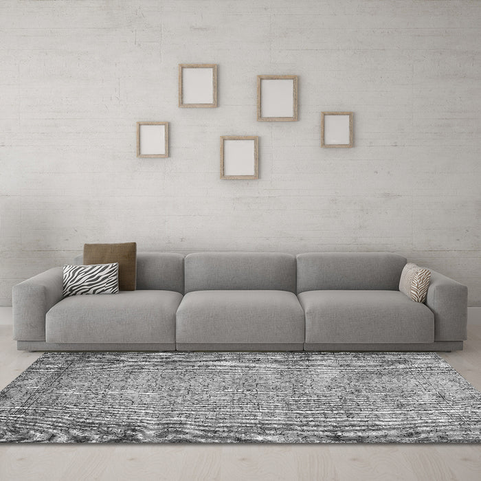 Machine Washable Abstract Gray Contemporary Rug in a Living Room,, wshcon487gry