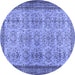 Round Machine Washable Abstract Blue Contemporary Rug, wshcon488blu