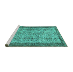Sideview of Machine Washable Abstract Turquoise Contemporary Area Rugs, wshcon488turq