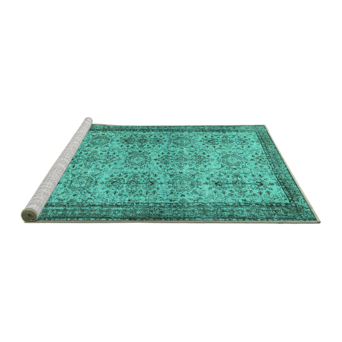 Sideview of Machine Washable Abstract Turquoise Contemporary Area Rugs, wshcon488turq