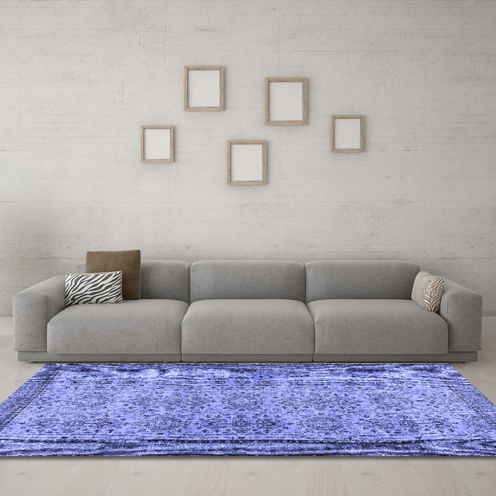 Machine Washable Abstract Blue Contemporary Rug in a Living Room, wshcon488blu