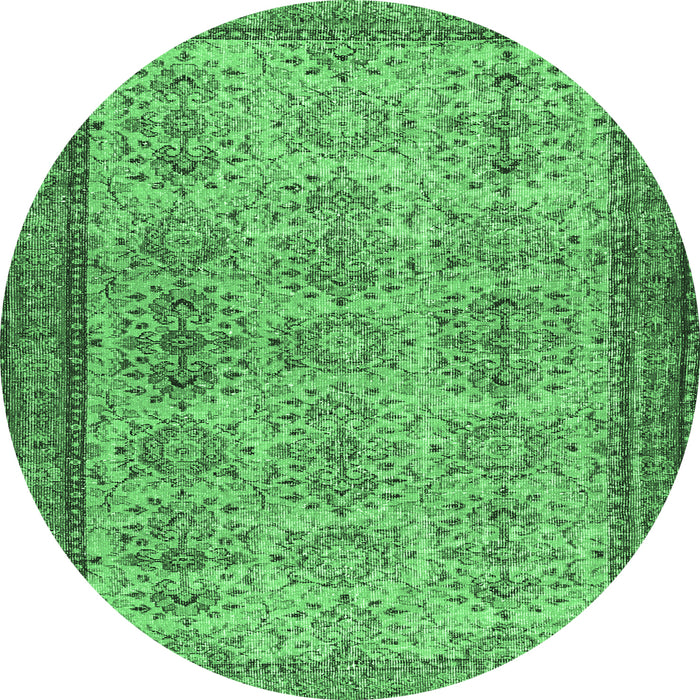 Round Machine Washable Abstract Emerald Green Contemporary Area Rugs, wshcon488emgrn
