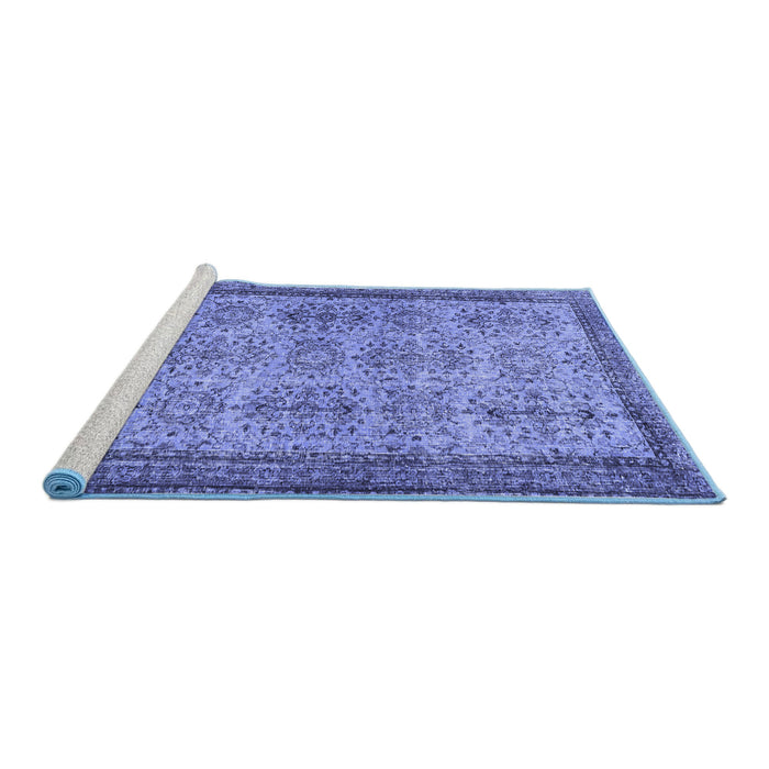 Sideview of Machine Washable Abstract Blue Contemporary Rug, wshcon488blu