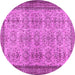 Round Machine Washable Abstract Pink Contemporary Rug, wshcon488pnk