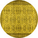 Round Machine Washable Abstract Yellow Contemporary Rug, wshcon488yw