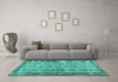 Machine Washable Abstract Turquoise Contemporary Area Rugs in a Living Room,, wshcon488turq