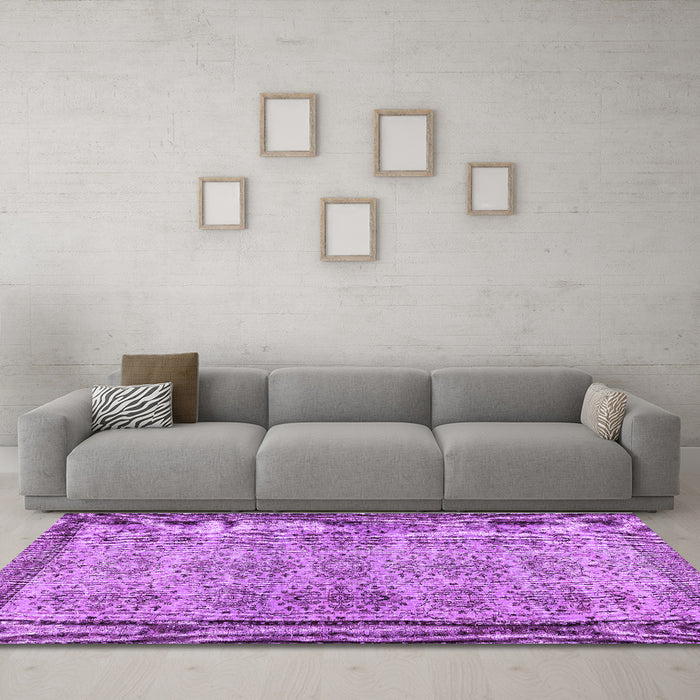 Machine Washable Abstract Purple Contemporary Area Rugs in a Living Room, wshcon488pur