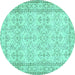 Round Machine Washable Abstract Turquoise Contemporary Area Rugs, wshcon489turq