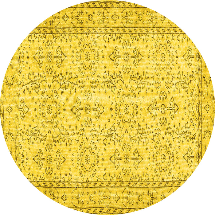 Round Abstract Yellow Contemporary Rug, con489yw