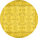 Round Abstract Yellow Contemporary Rug, con489yw