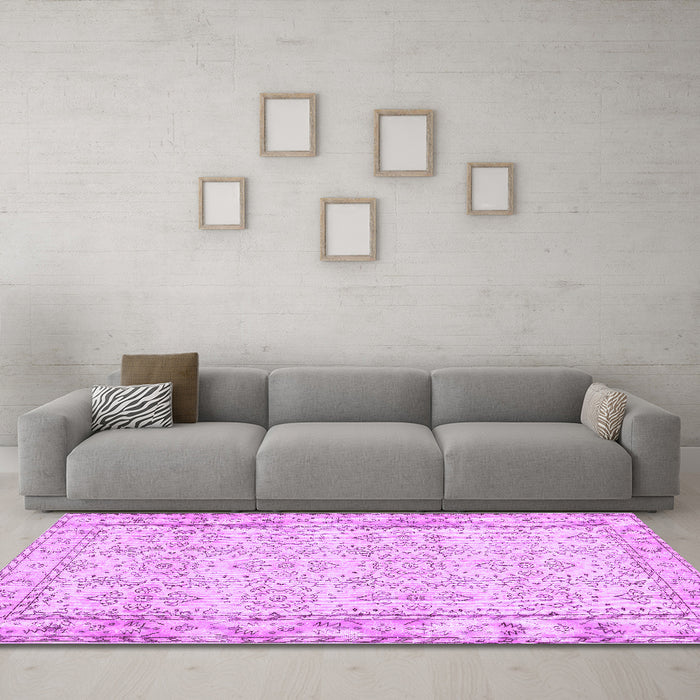Machine Washable Abstract Purple Contemporary Area Rugs in a Living Room, wshcon489pur