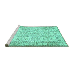 Sideview of Machine Washable Abstract Turquoise Contemporary Area Rugs, wshcon489turq