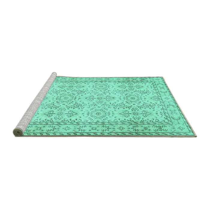 Sideview of Machine Washable Abstract Turquoise Contemporary Area Rugs, wshcon489turq
