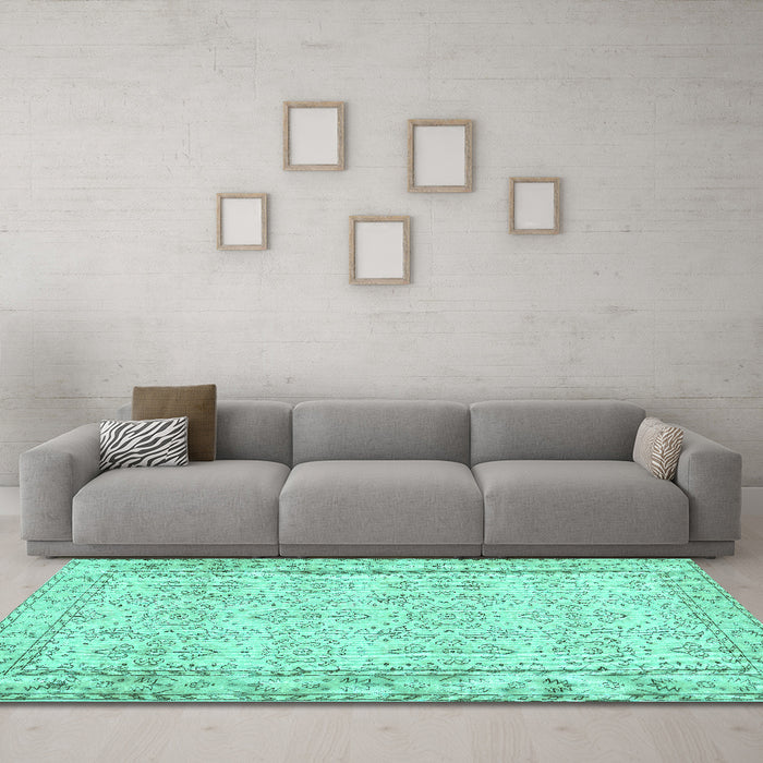 Machine Washable Abstract Turquoise Contemporary Area Rugs in a Living Room,, wshcon489turq