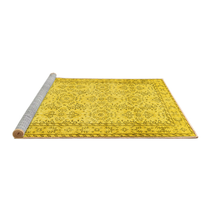 Sideview of Machine Washable Abstract Yellow Contemporary Rug, wshcon489yw